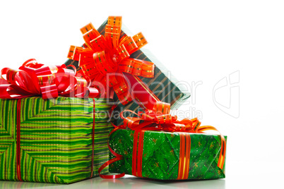 Green boxes with presents