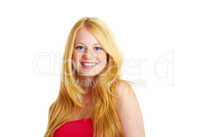 pretty smiling girl against isolated on white background