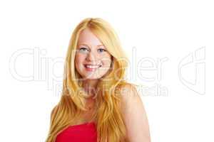 pretty smiling girl against isolated on white background