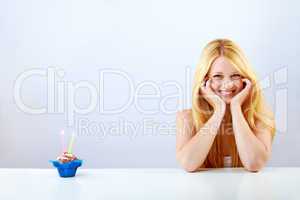 beautiful blonde woman clebrating her birthday