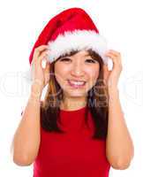 Asian woman in santa clause hat