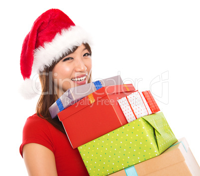 Asian Christmas woman holding gifts