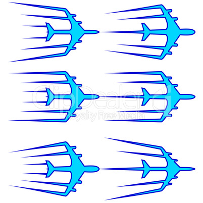 Flying airplane  stylized vector illustration.  Airliner, jet.