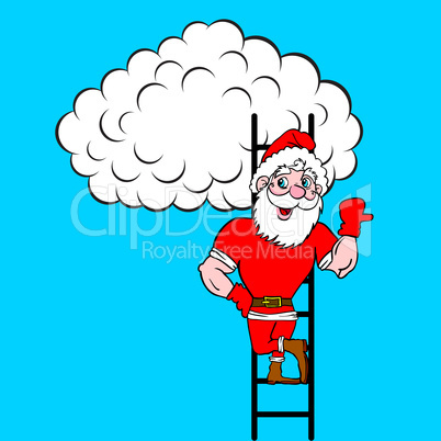 Santa Claus  coming up the stairs to cloud