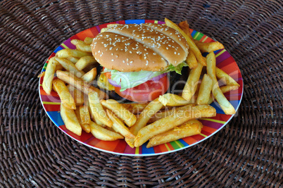 beef cheeseburger and french fries