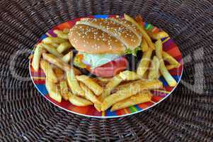 beef cheeseburger and french fries
