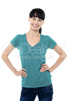 Elegant trendy cheerful woman in casuals