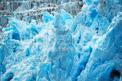 Deep blue glacier ice with a bald eagle.