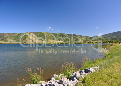 Lake with mountains in the distance