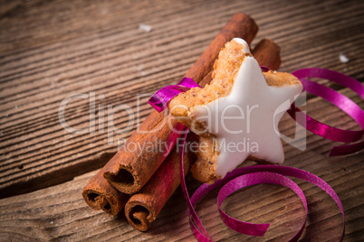 cinnamon sticks and Christmas cake