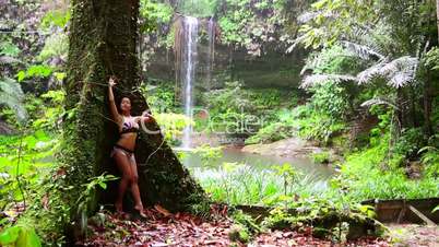 Sexy girl with bikini in forest