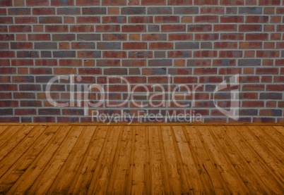 Leerer Raum - Holzboden mit Backsteinwand