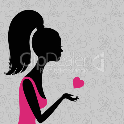 Silhouette of a young woman in love