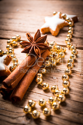 cinnamon sticks and Christmas cake