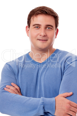 Junger mann mit blauem pullover profil isoliert