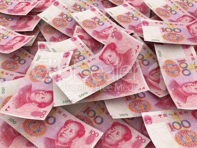Chinese 100 Yuan bill face within pile of other 100 Yuan bills