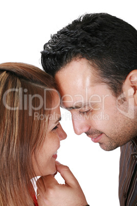 Closeup portrait of smiling young couple in love