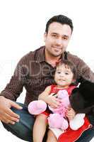 Father and daughter smiling - isolated over a white background