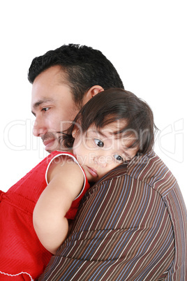 Portrait of happy father and his adorable little daughter.  Focu