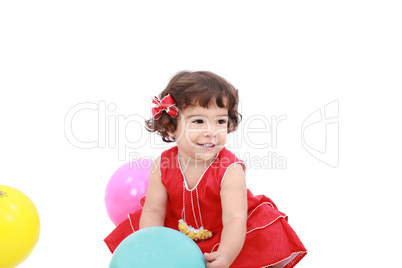 funny little girl playing, isolated on white