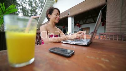 Freelancer woman working at cafe