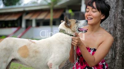 Asian woman exercise her dog