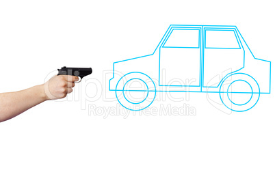 Hand holding gun direction symbolic auto