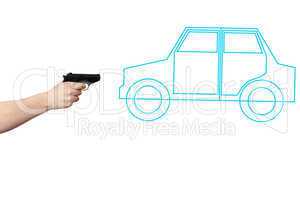 Hand holding gun direction symbolic auto