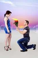 Woman gets flowers from man