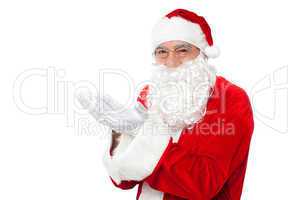 Happy Santa Claus smiling with open palms