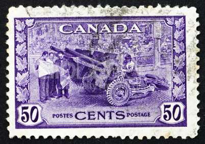 Postage stamp Canada 1942 Cannon, Munitions Factory