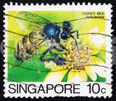 Postage stamp Singapore 1985 Honey Bee Collecting Nectar
