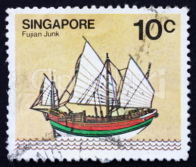 Postage stamp Singapore 1980 Fujian Junk, Sailing Ship