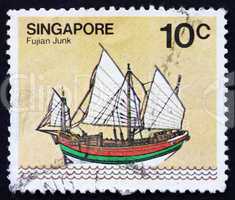 Postage stamp Singapore 1980 Fujian Junk, Sailing Ship