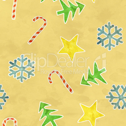 seamless pattern christmas symbols on old yellow paper