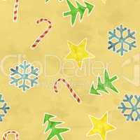 seamless pattern christmas symbols on old yellow paper