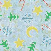 seamless pattern christmas symbols on old blue paper