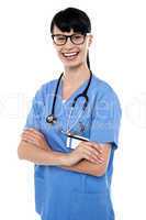 Cheerful doctor with stethoscope around her neck