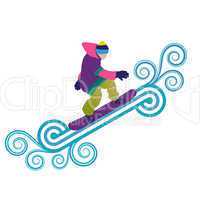 Snowboarder jumping through air