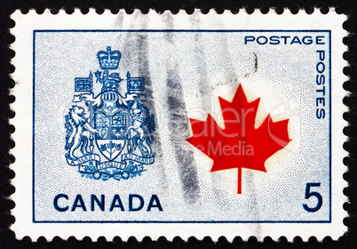 Postage stamp Canada 1966 Maple Leaf and Arms of Canada