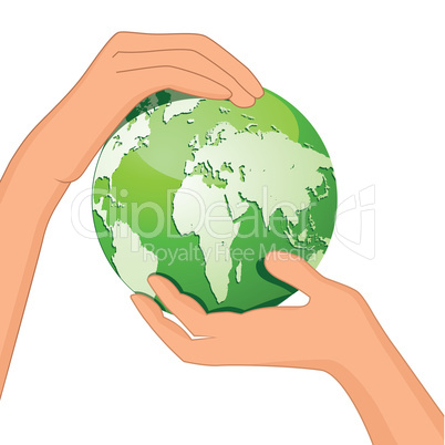 Hands Save The Earth Conceptual. vector illustration.