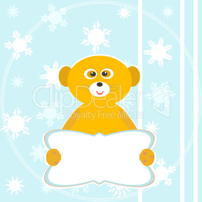 Cute smile lemur with empty blank. winter card