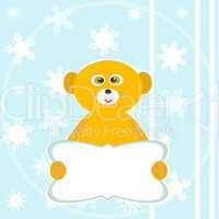 Cute smile lemur with empty blank. winter card