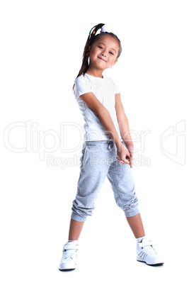 Asian little girl in sportswear isolated