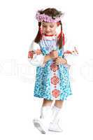 Pretty little girl in slavic costume isolated