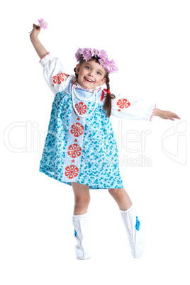 Happy little girl in slavic costume isolated