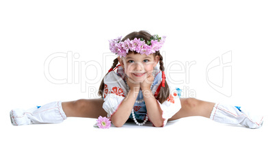 Little dancer in slavic costume doing split