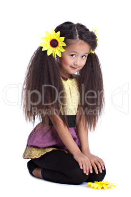 Fashion asian little girl sitting on floor