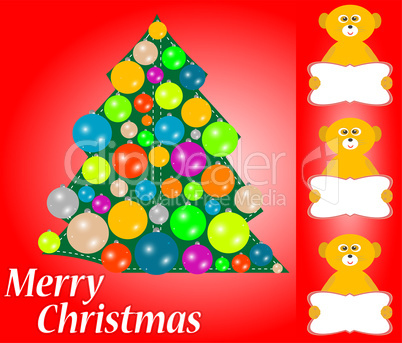 Christmas tree with balls and lemur with blank card