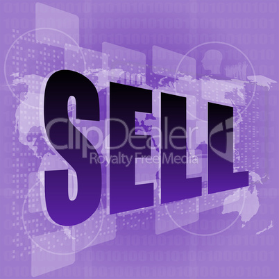 Pixeled word sell on digital screen - business concept